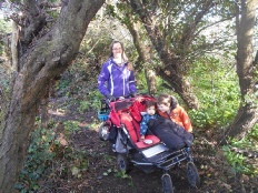 Jen Bailey and children inspecting the woodland walk, making sure it's pushchair friendly.jpg